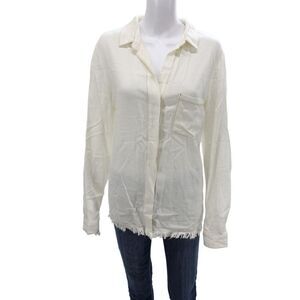 Porter Women Basic Button-Up Collared Ivory Linen Long Sleeve Size M